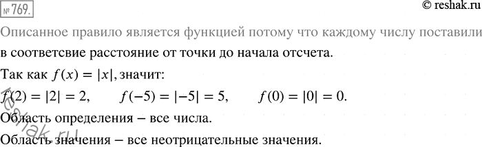 Изображение 769. Каждому числу поставили в соответствие расстояние от точки, изображающей это число на координатной прямой, до начала отсчёта. Поясните, почему описанное правило...