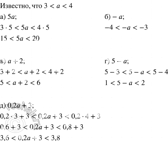 Изображение 757. Известно, что 3 < а < 4. Оцените значение выражения: а) 5а; б) -а; в) а + 2; г) 5-а; д) 0,2а +...