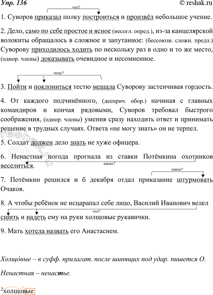 Изображение 136. Подготовьтесь к диктанту. Объясните правописание орфографически трудных слов и расстановку знаков препинания. Укажите, в каких предложениях неопределённая форма...